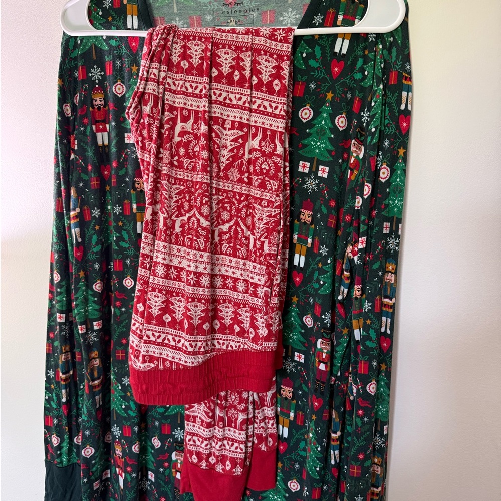 Little Sleepies women’s Nutcracker Print top and Red Fair Isle pants Large